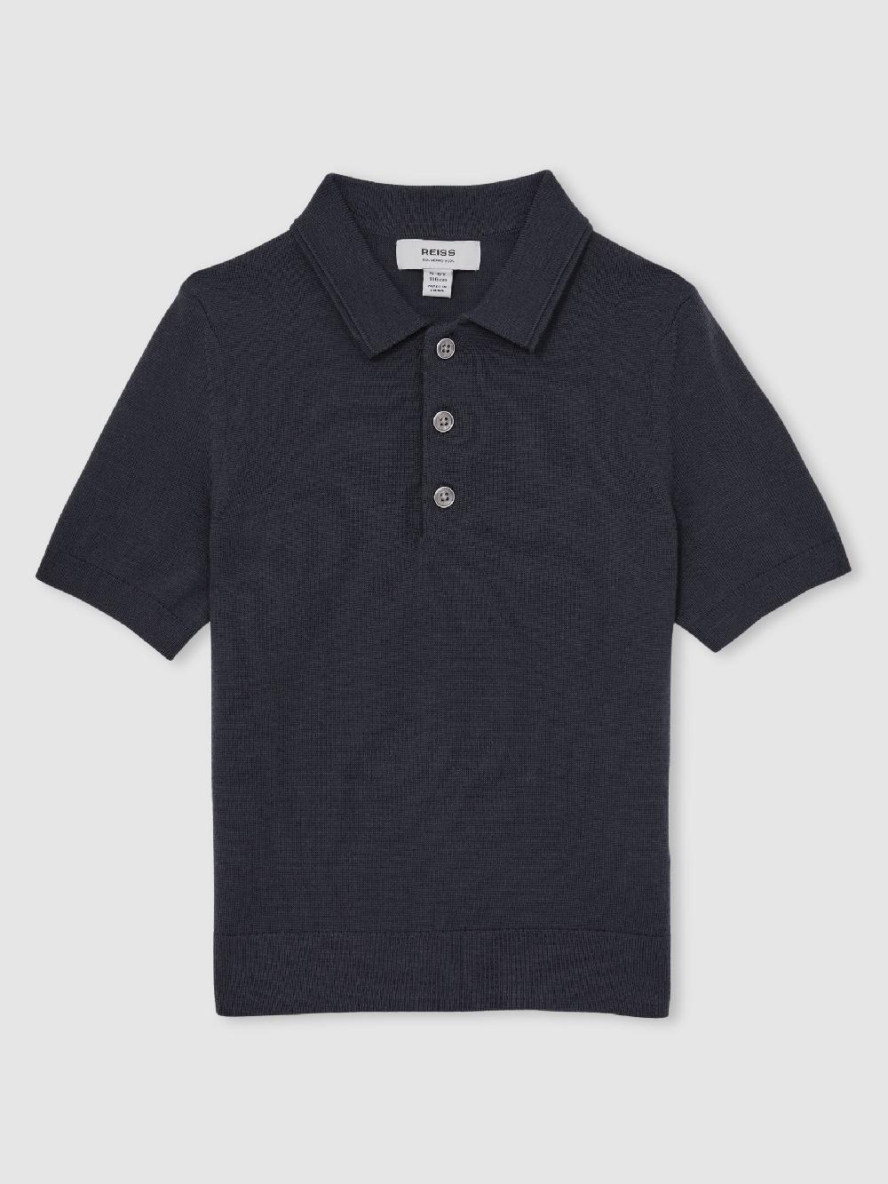 Reiss 3-9 Yrs Merino Wool Short Sleeve Polo Shirt In Midnight Navy