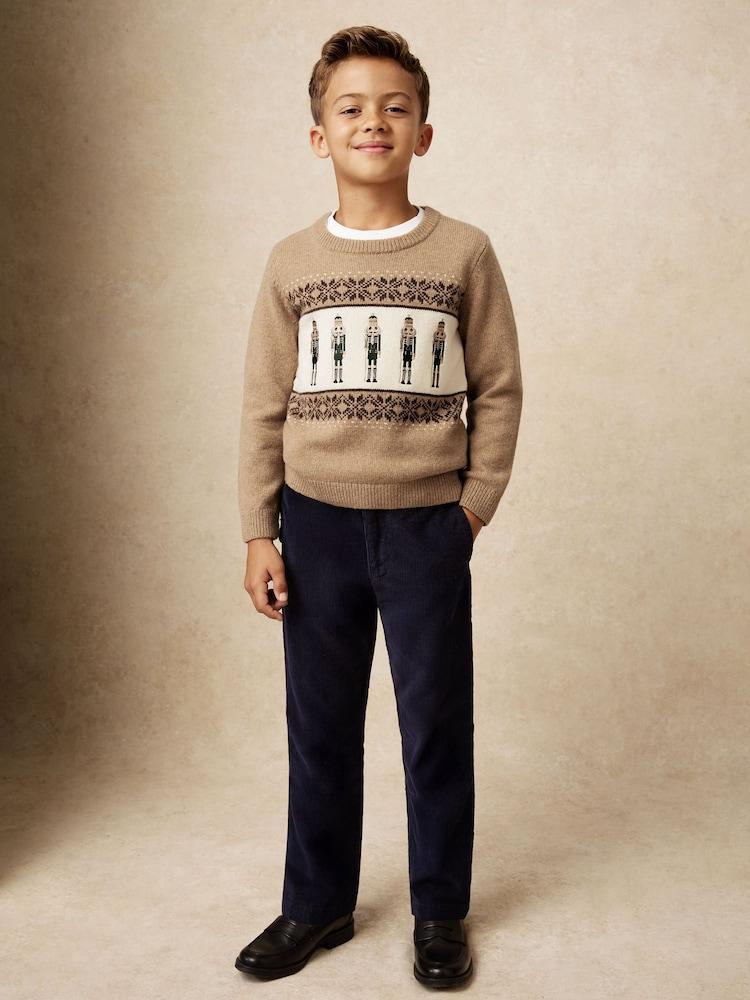 reiss 3-9 yrs Nutcracker-Embroidered Jumper with Wool in Camel Melange