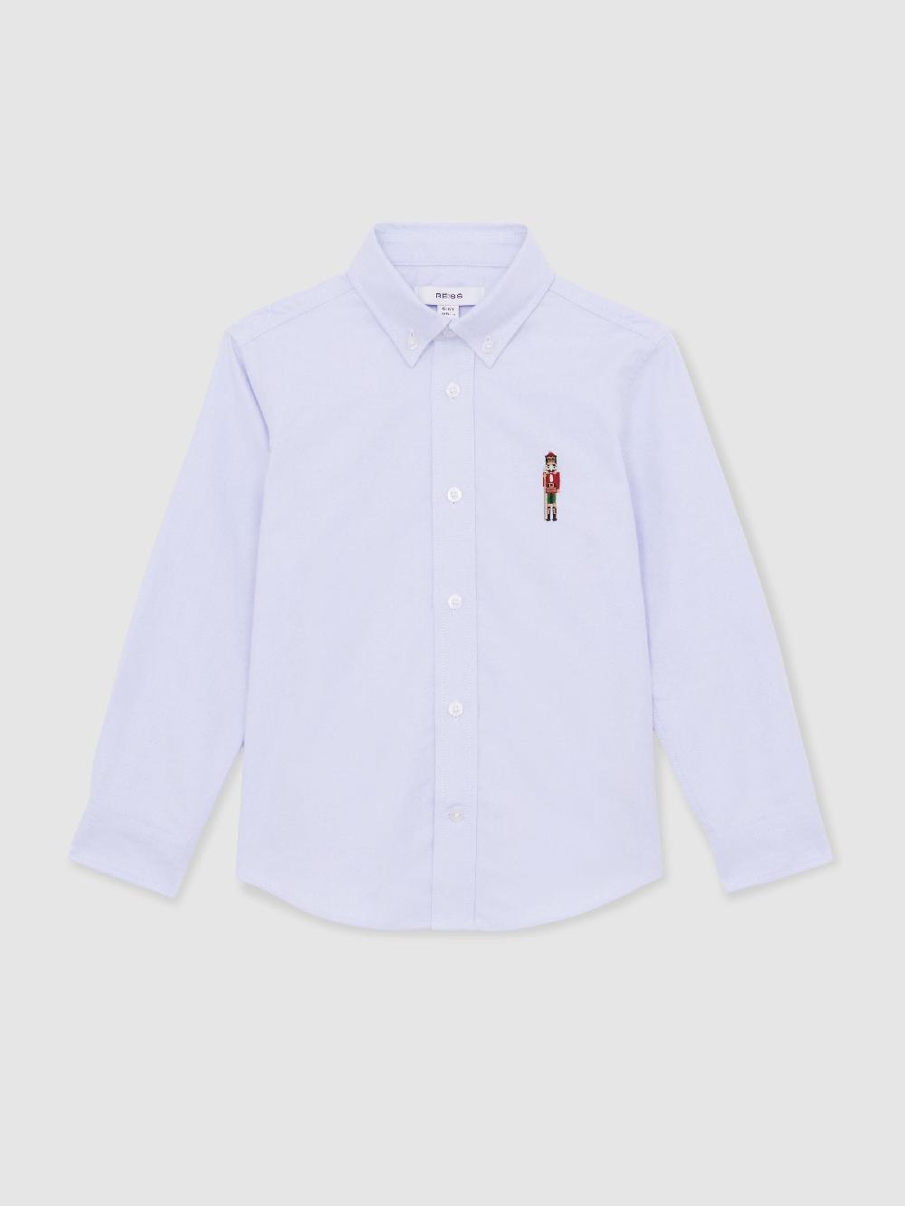 Reiss 3-9 Yrs Nutcracker-Embroidered Oxford Shirt Cotton In Soft Blue