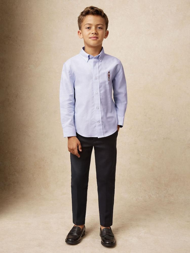 reiss 3-9 yrs Nutcracker-Embroidered Oxford Shirt Cotton in Soft Blue