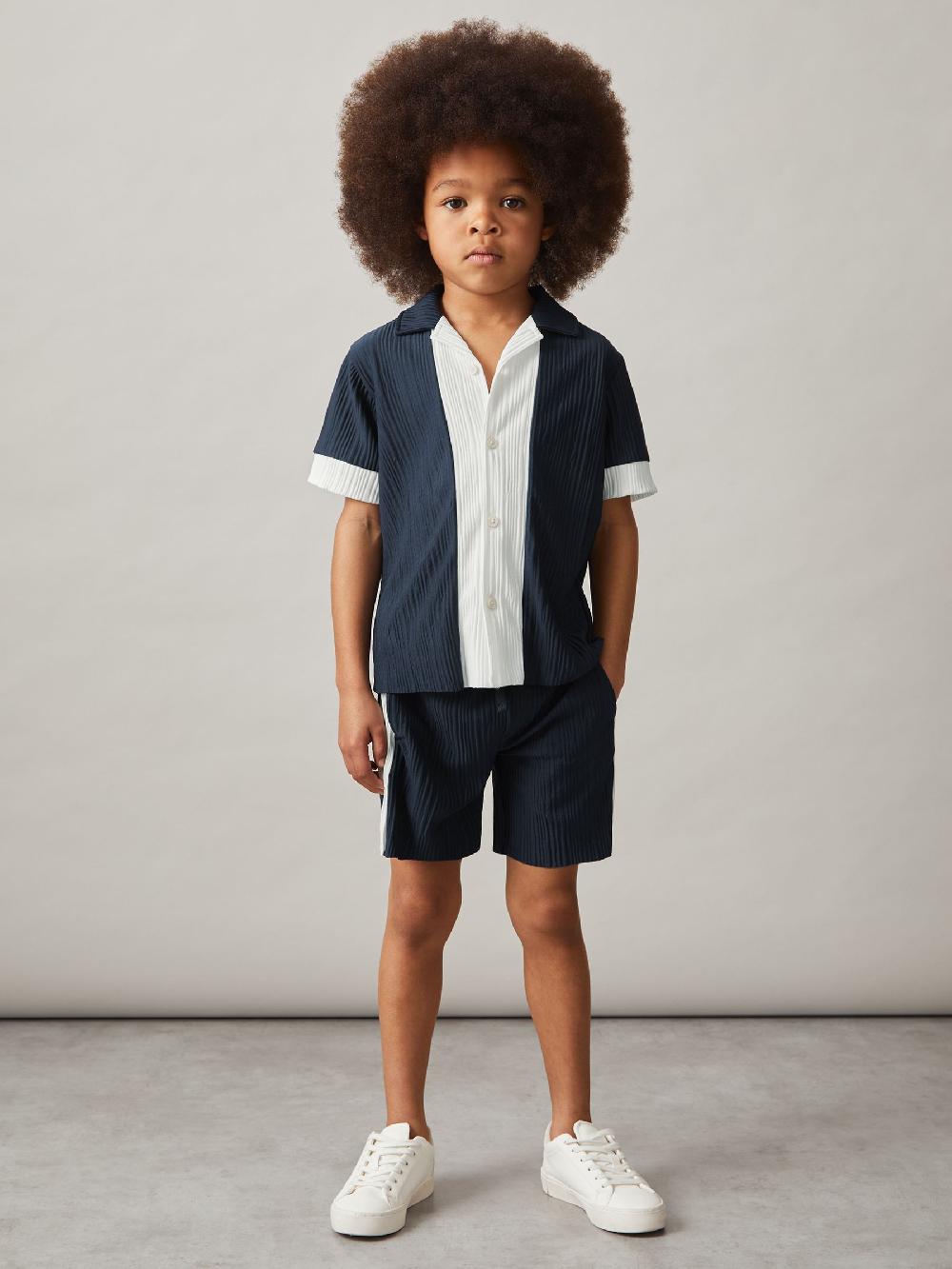 Reiss 3-9 Yrs Plissé Colour-Block Shorts In Navy/White