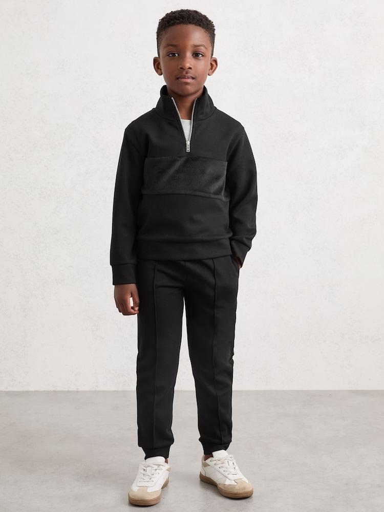 reiss 3-9 yrs Premium Interlock Drawstring Joggers in Black