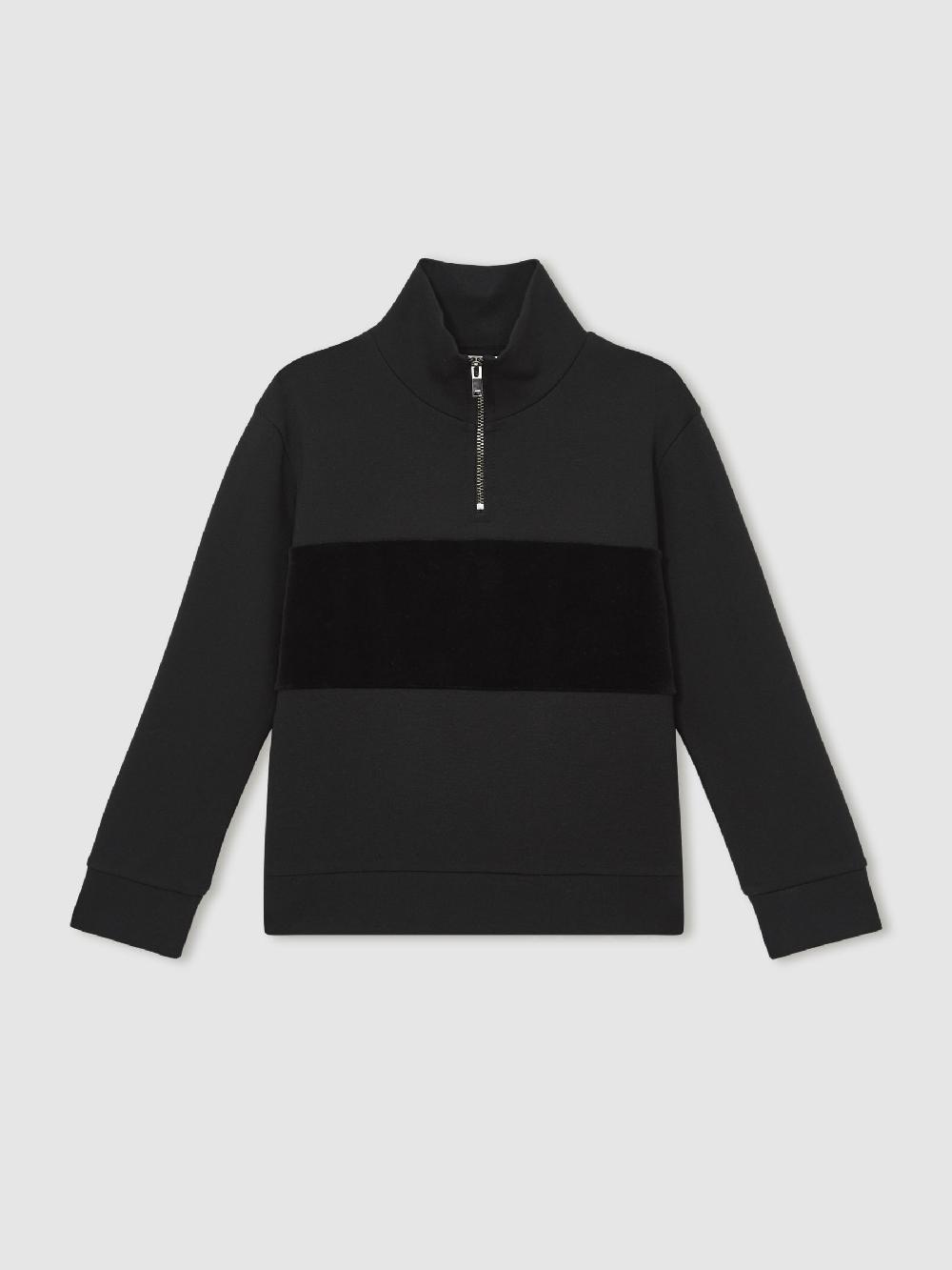 Reiss 3-9 Yrs Premium Interlock Panel Zip Sweatshirt In Black
