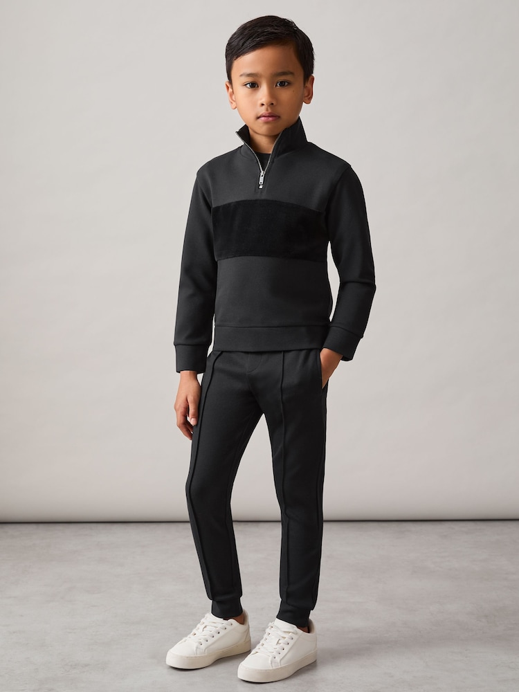 reiss 3-9 yrs Premium Interlock Panel Zip Sweatshirt in Black