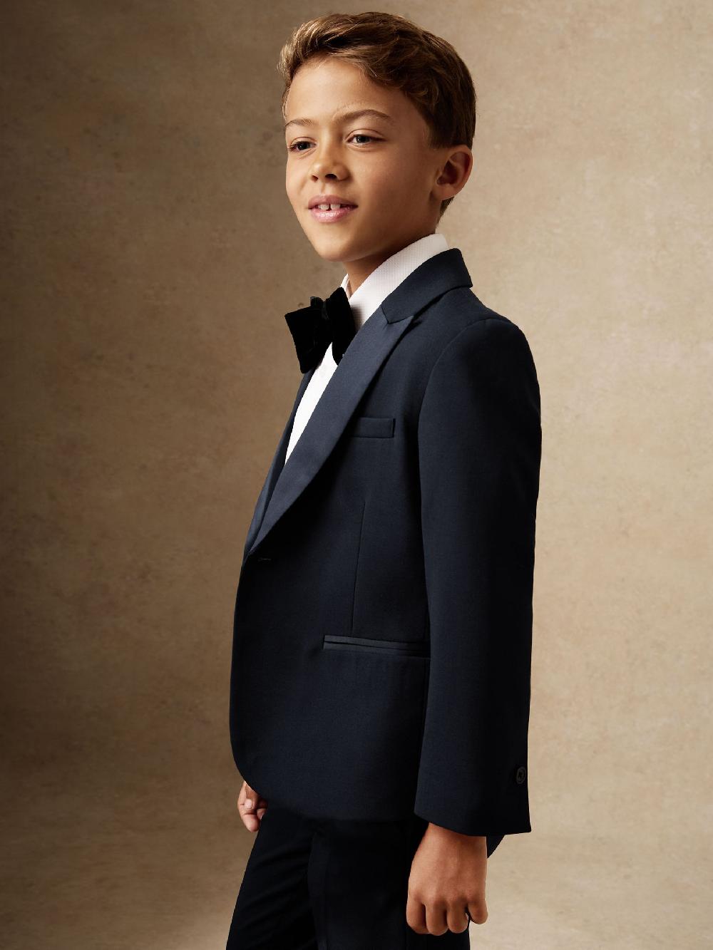 Reiss 3-9 Yrs Single-Breasted Tuxedo Blazer Wool-Blend In Navy