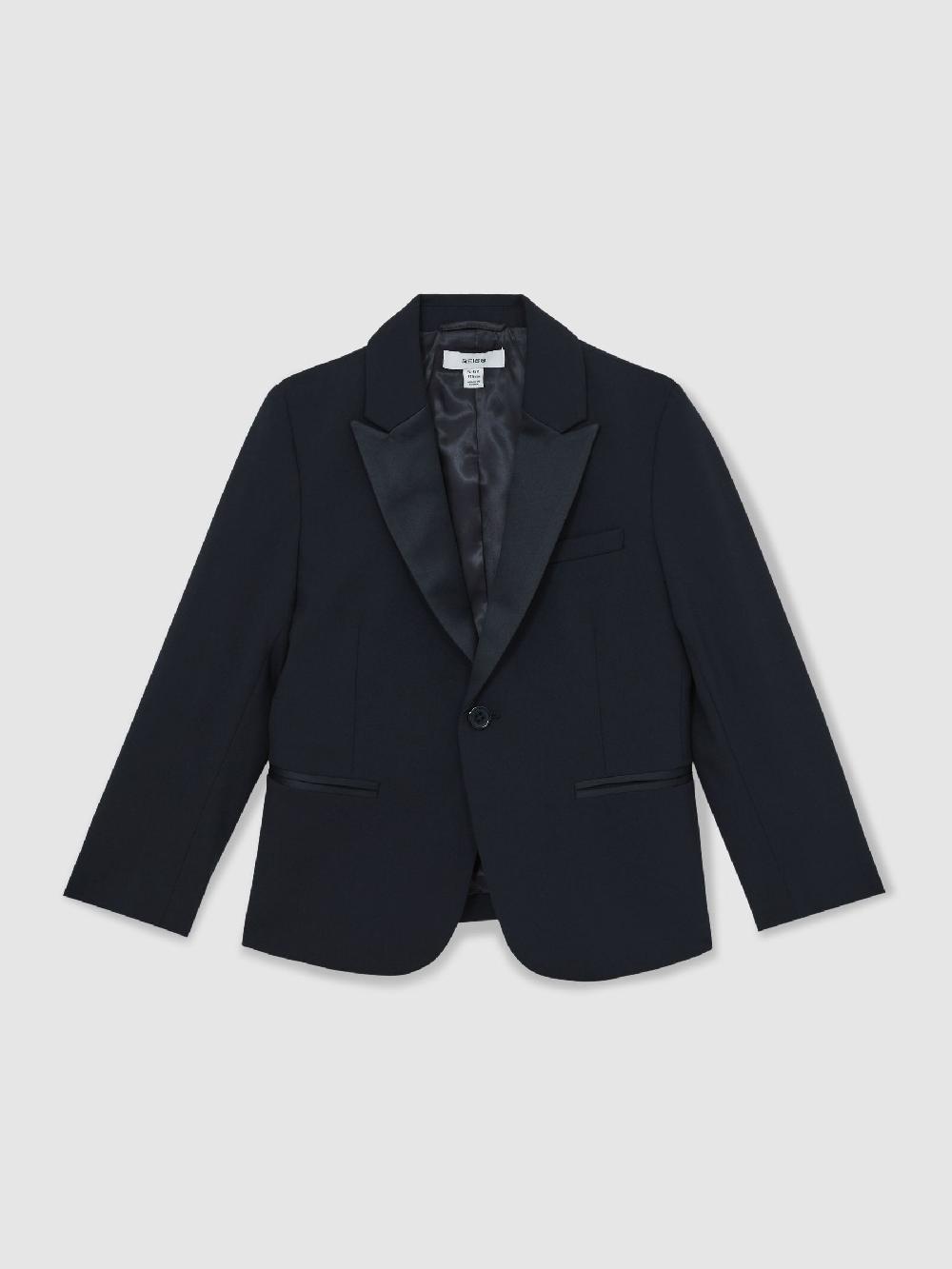 Reiss 3-9 Yrs Single-Breasted Tuxedo Blazer Wool-Blend In Navy