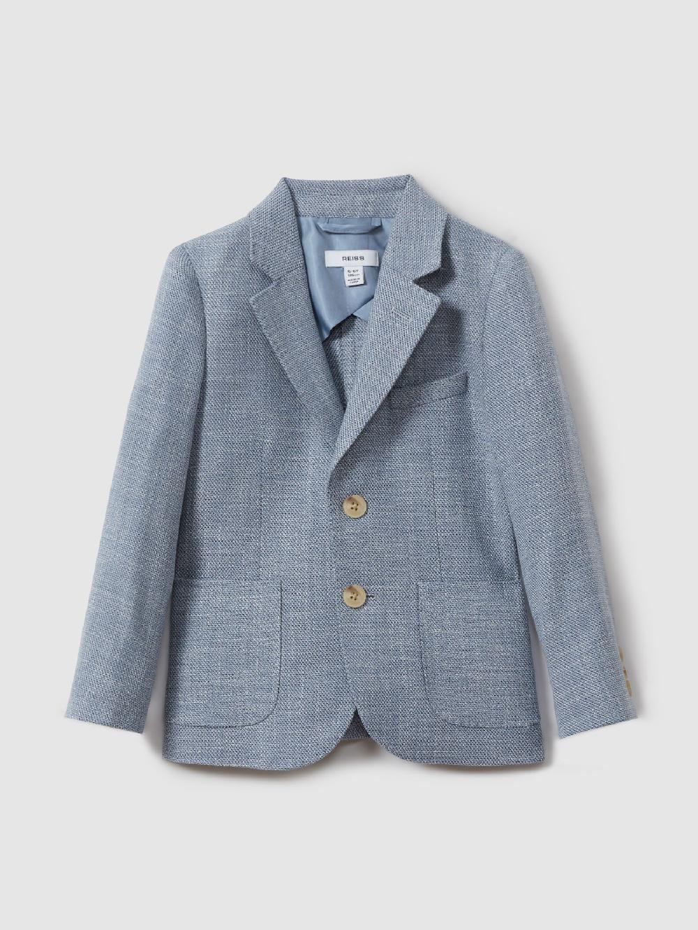 Reiss 3-9 Yrs Slub Check Single Breasted Blazer In Soft Blue