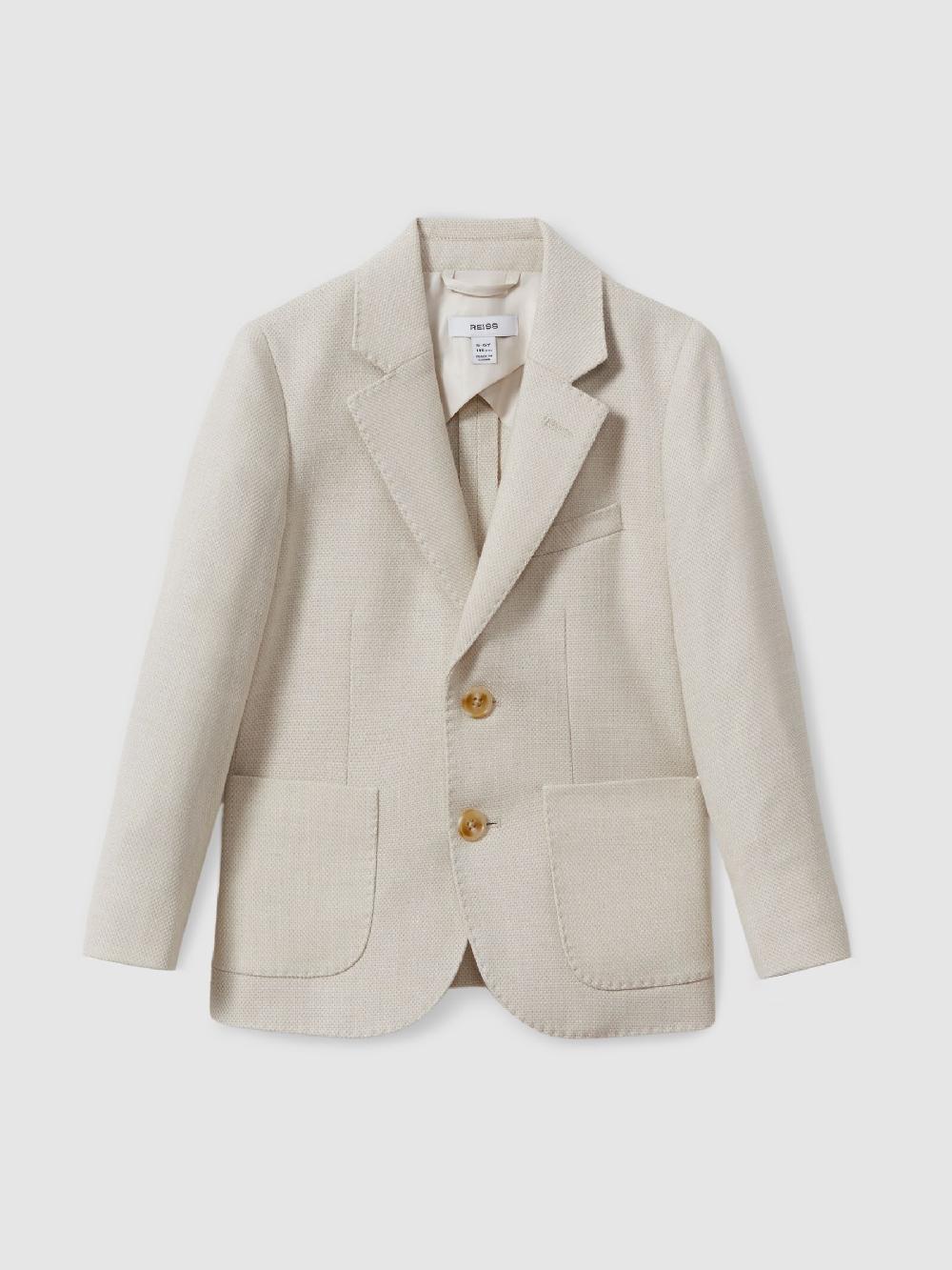 Reiss 3-9 Yrs Slub Check Single Breasted Blazer In Stone
