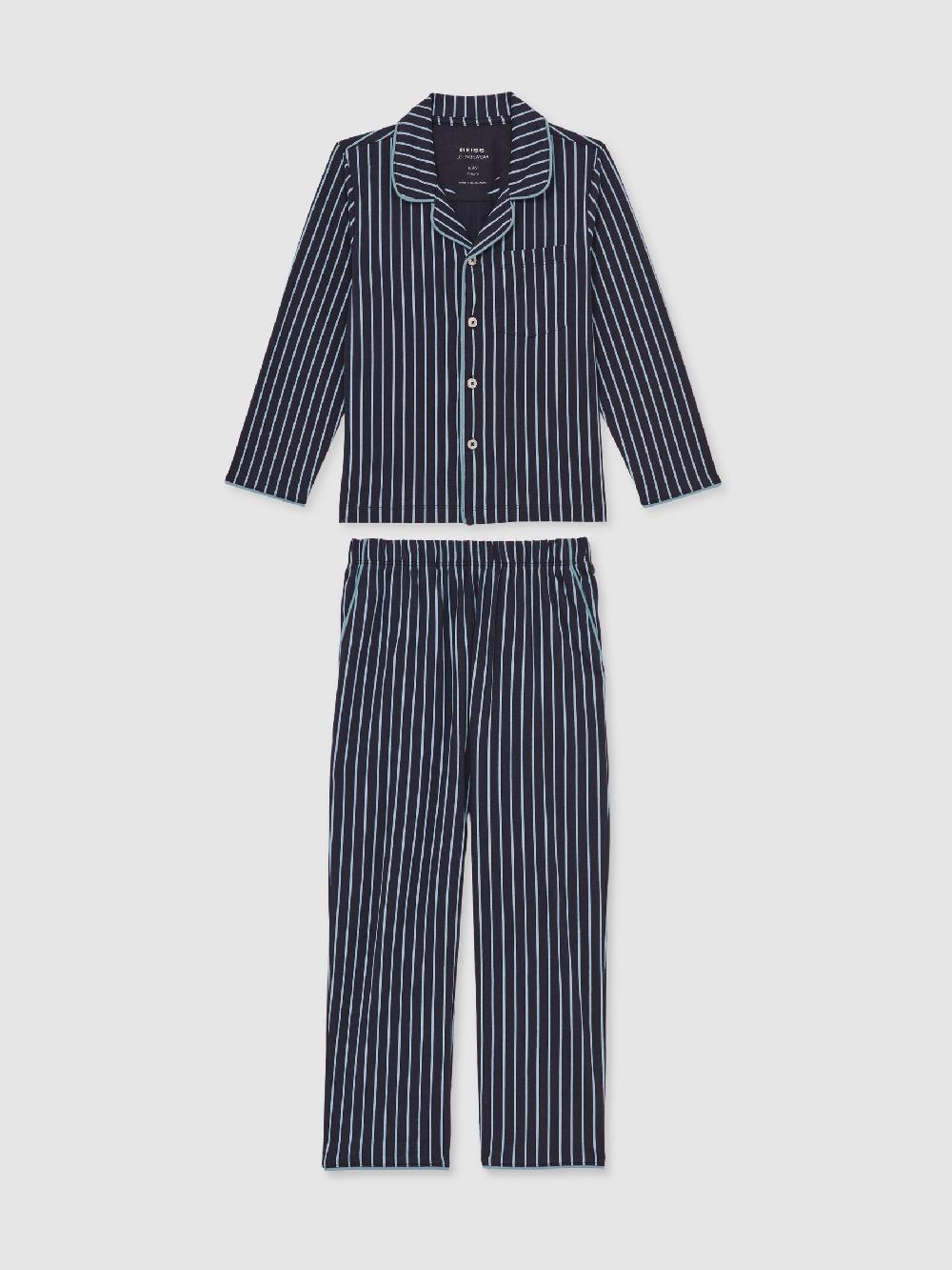 Reiss 3-9 Yrs Striped Pyjamas Set Unisex Fit In Navy/Soft Blue