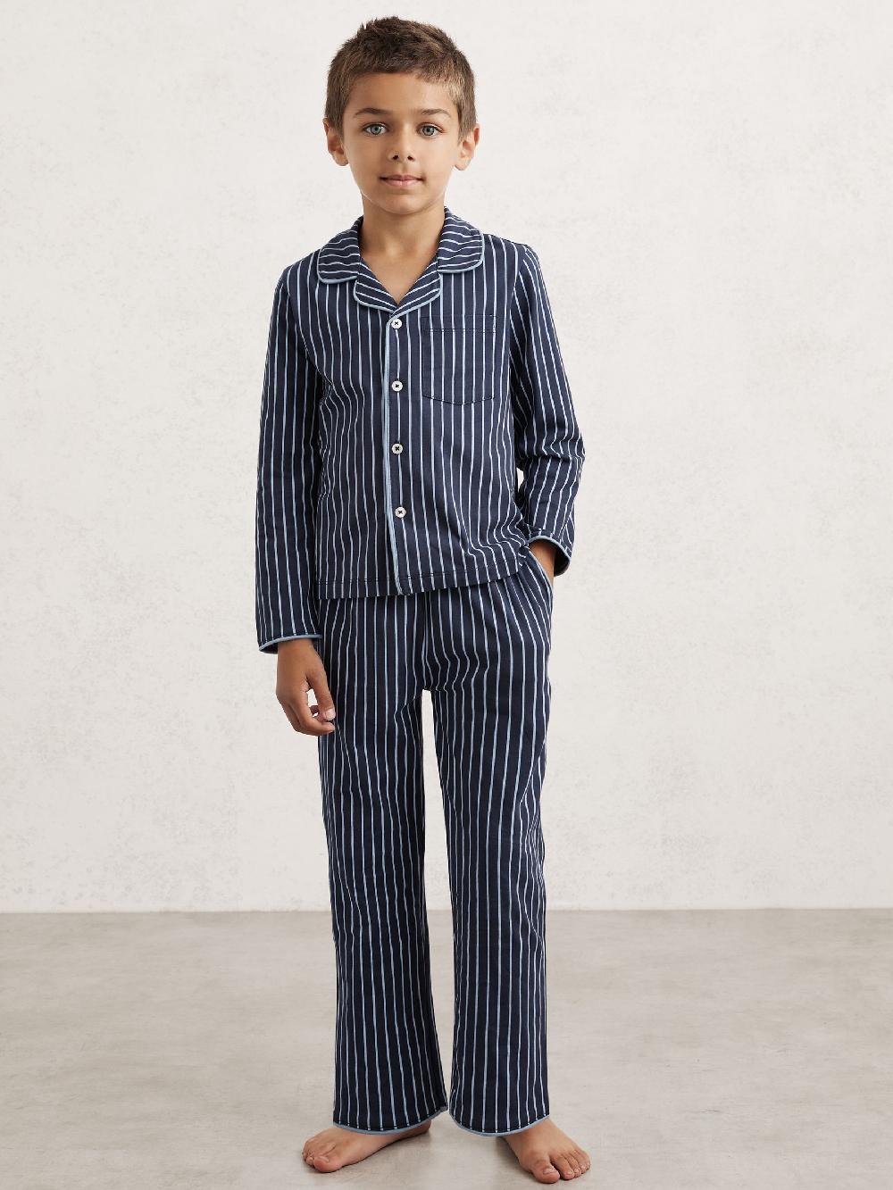 Reiss 3-9 Yrs Striped Pyjamas Set Unisex Fit In Navy/Soft Blue