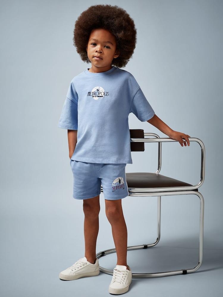 reiss 3-9 yrs Superman | Reiss Logo-Print Shorts in Light Blue