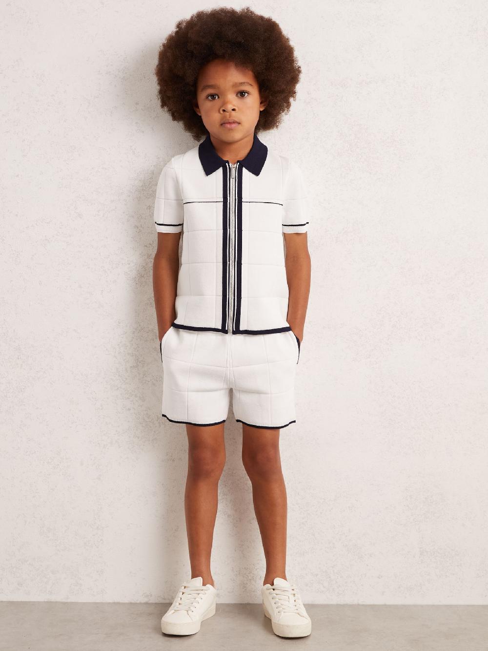 Reiss 3-9 Yrs Tipped Knit Stitch-Detail Shorts In White/Navy