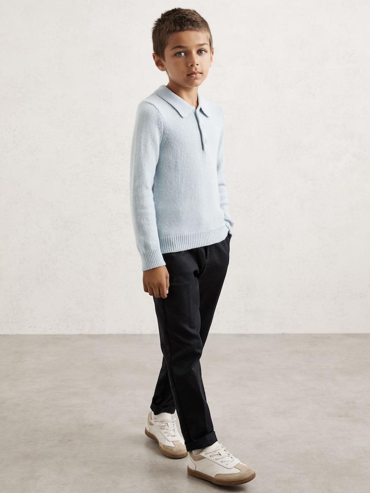 reiss 3-9 yrs Wool And Cashmere Polo Jumper in Blue Fog