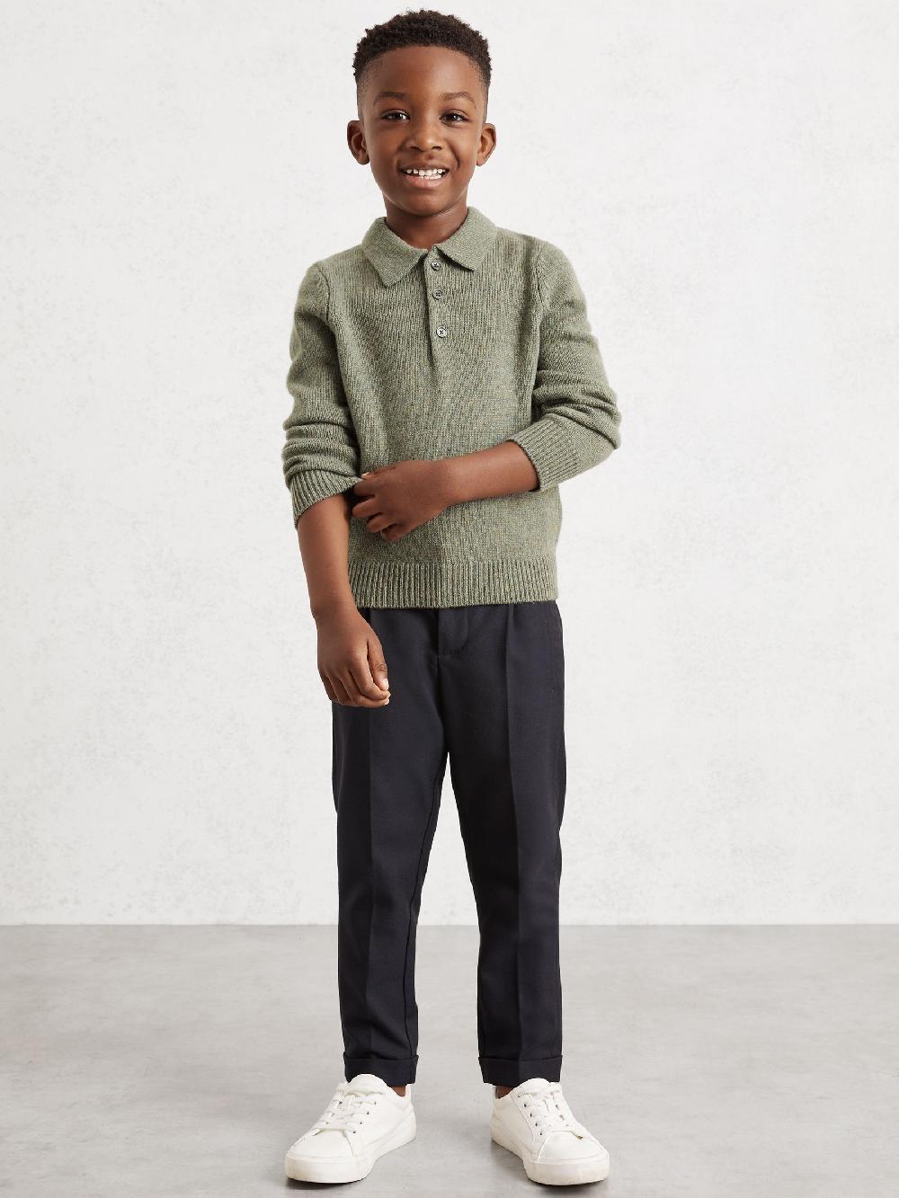 Reiss 3-9 Yrs Wool And Cashmere Polo Jumper In Sage Green
