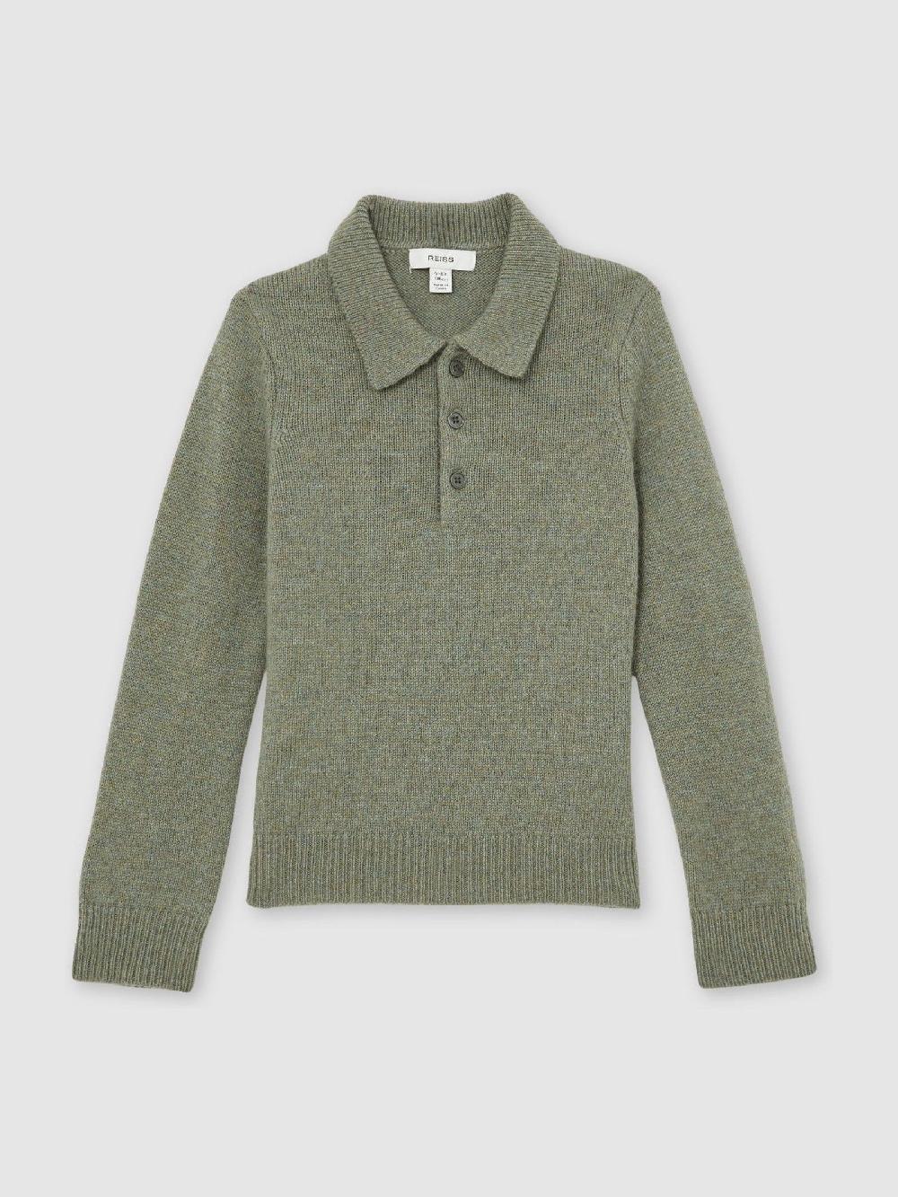 Reiss 3-9 Yrs Wool And Cashmere Polo Jumper In Sage Green