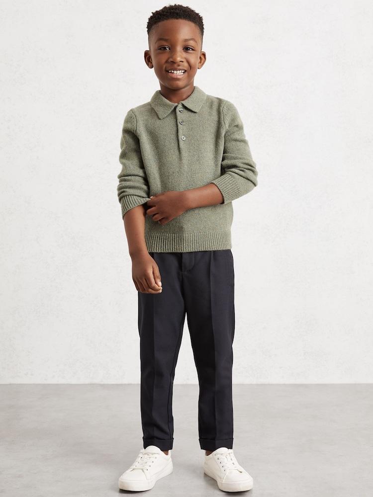 reiss 3-9 yrs Wool And Cashmere Polo Jumper in Sage Green