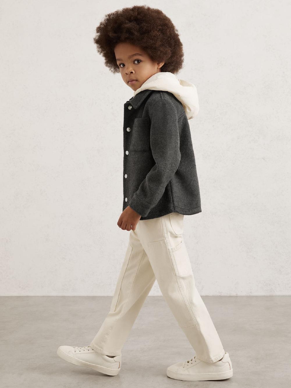 Reiss 3-9 Yrs Wool-Blend Detachable-Hood Overshirt In Charcoal