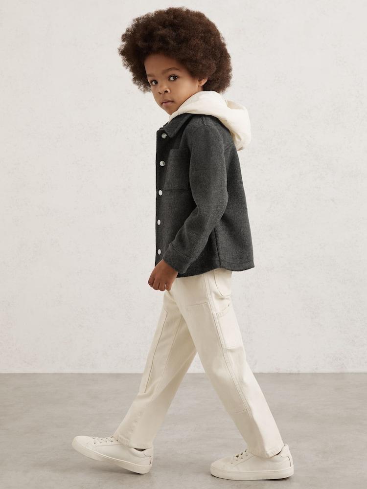 reiss 3-9 yrs Wool-Blend Detachable-Hood Overshirt in Charcoal