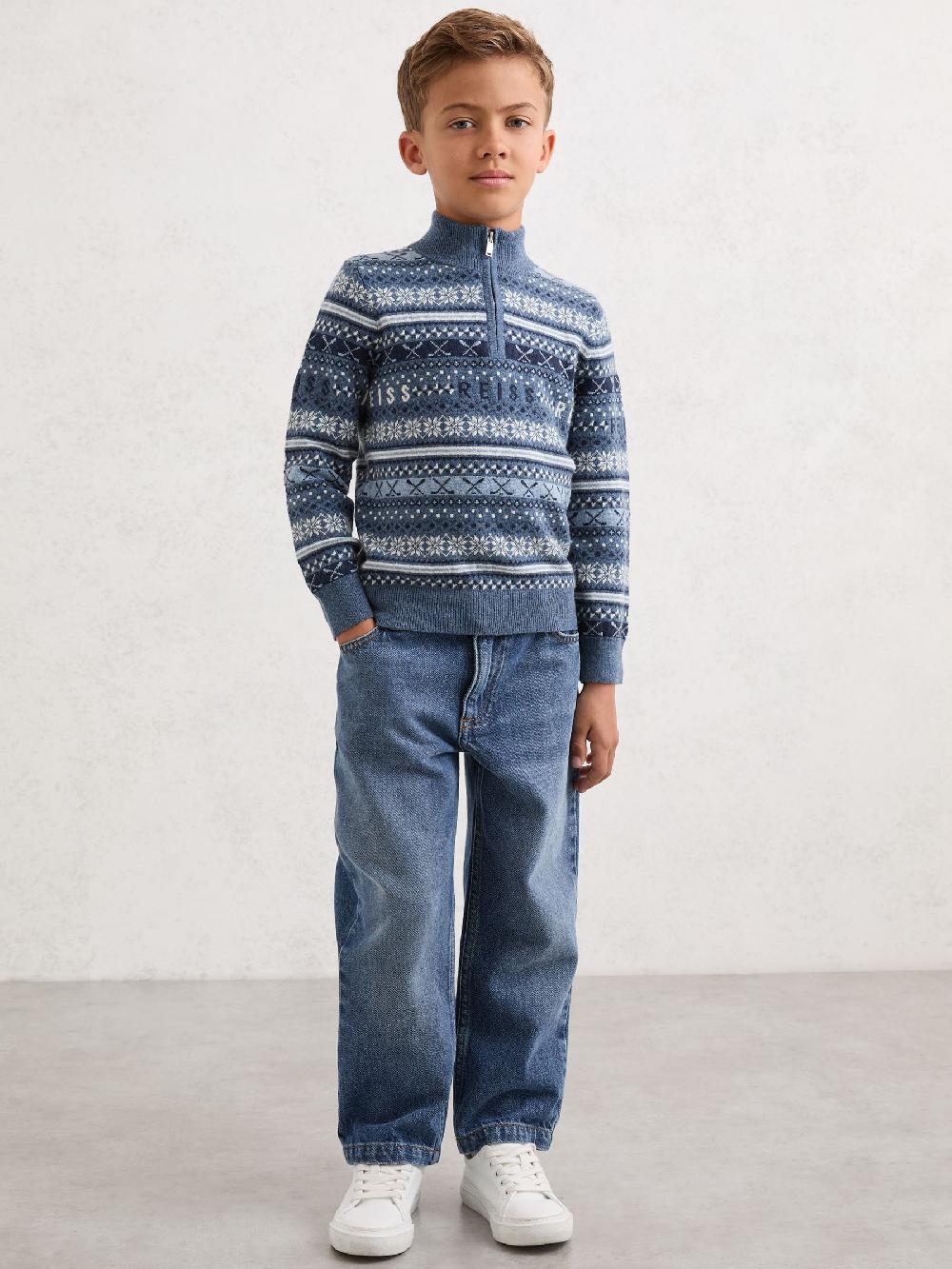 Reiss 3-9 Yrs Wool-Blend Fair Isle Jumper With Cashmere In Airforce Blue
