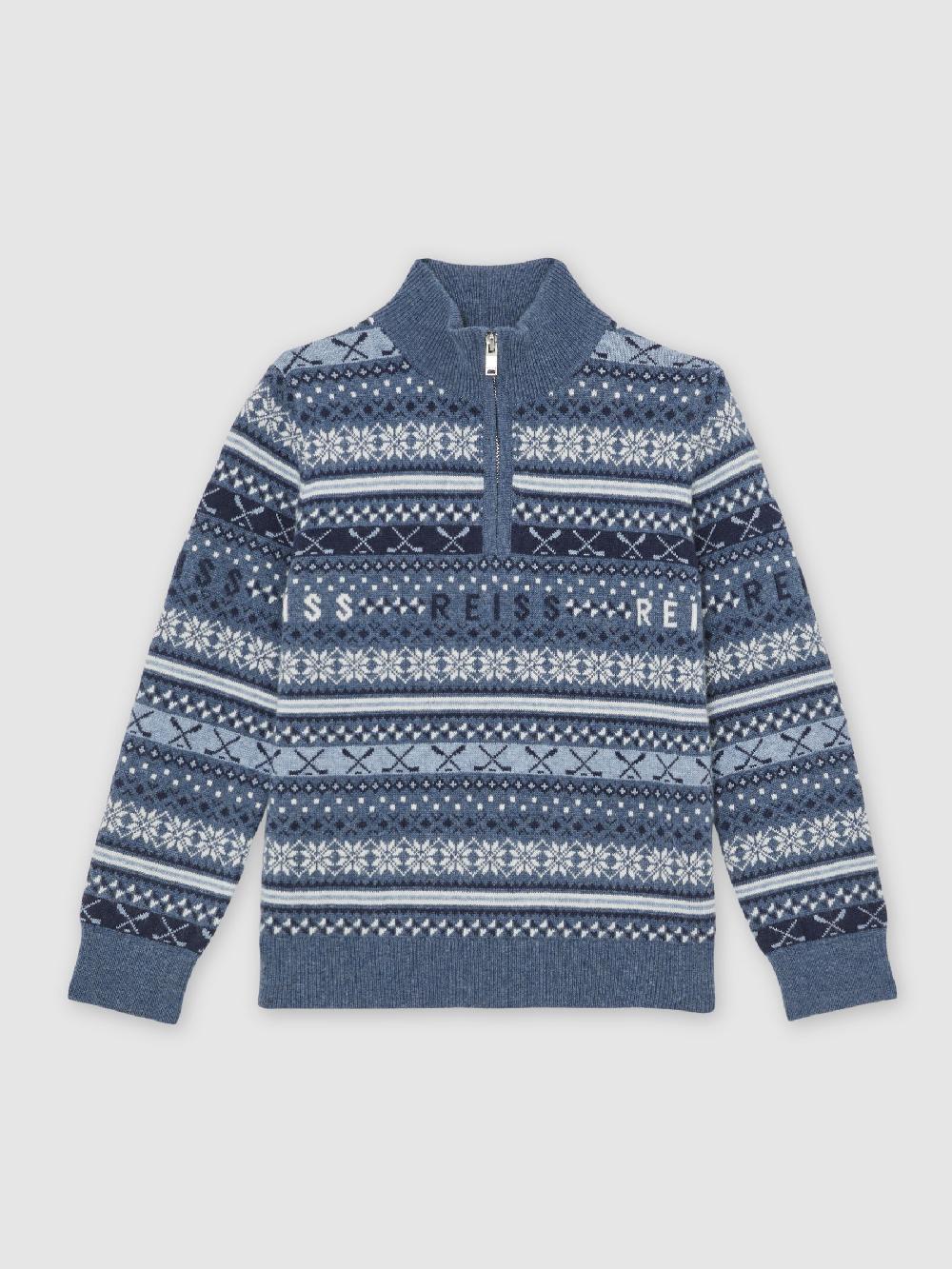 Reiss 3-9 Yrs Wool-Blend Fair Isle Jumper With Cashmere In Airforce Blue