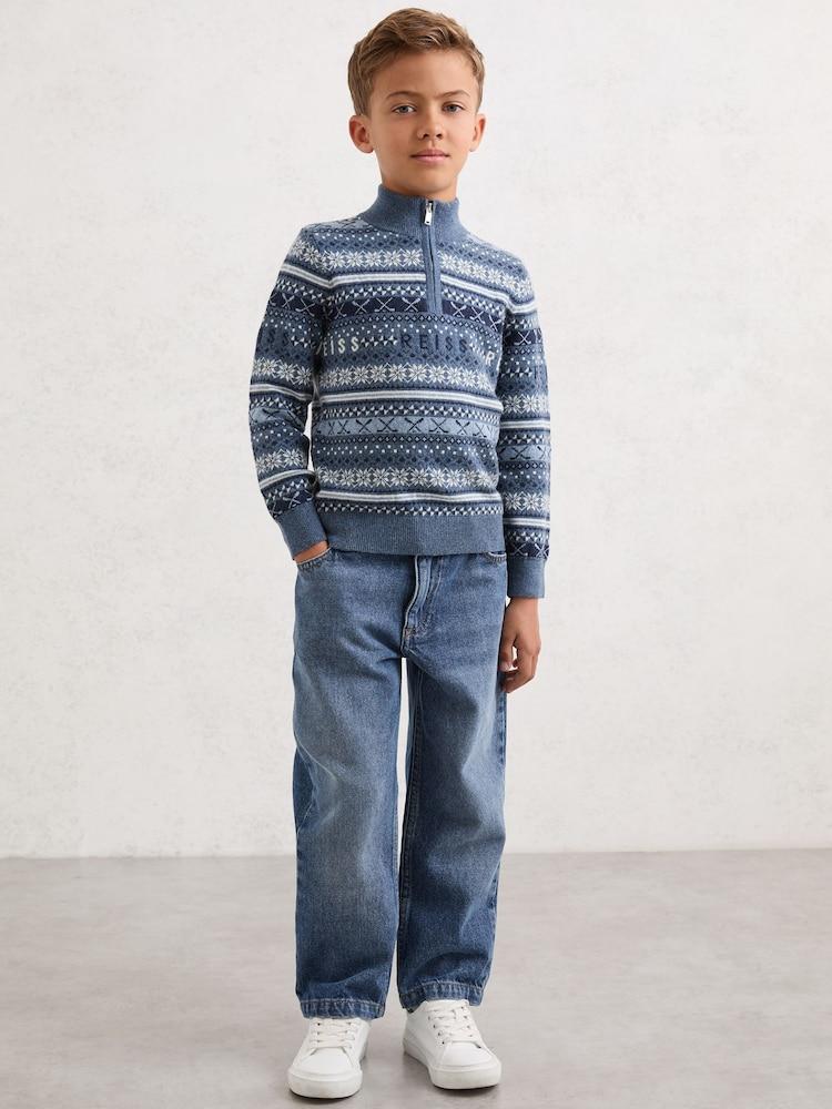 reiss 3-9 yrs Wool-Blend Fair Isle Jumper With Cashmere in Airforce Blue