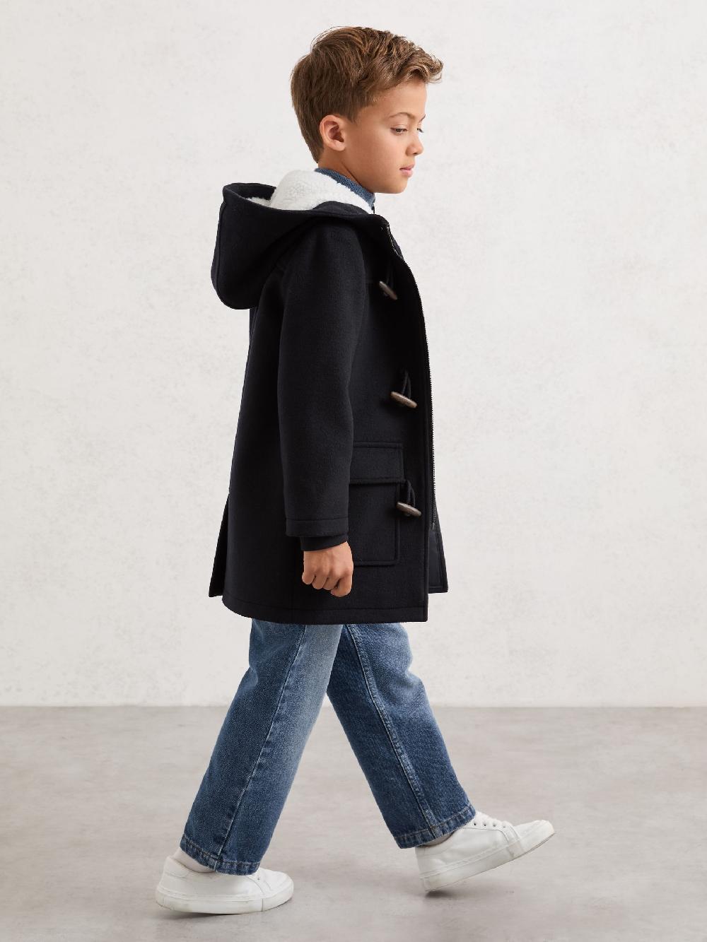 Reiss 3-9 Yrs Wool-Blend Hooded Duffle Coat In Navy Blue