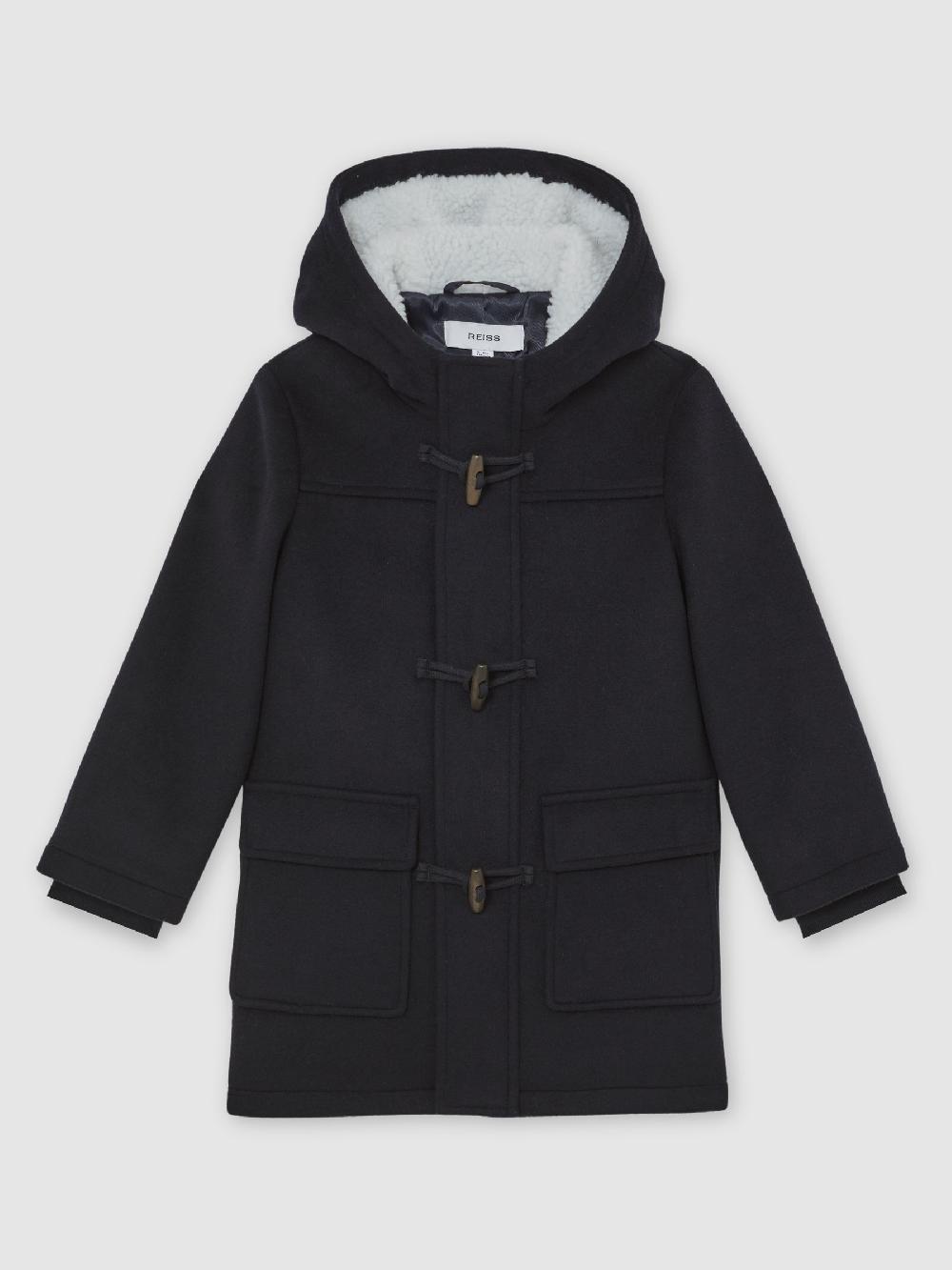 Reiss 3-9 Yrs Wool-Blend Hooded Duffle Coat In Navy Blue