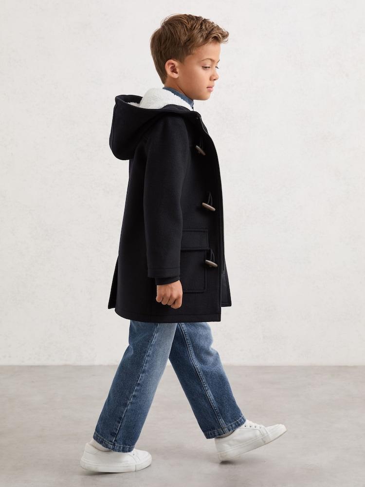 reiss 3-9 yrs Wool-Blend Hooded Duffle Coat in Navy Blue