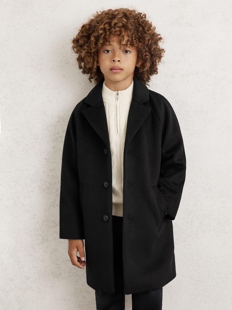 reiss 3-9 yrs Wool-Blend Raglan-Sleeve Overcoat in Black