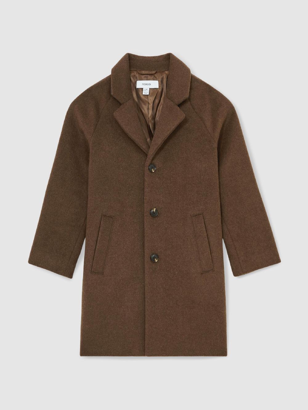 Reiss 3-9 Yrs Wool-Blend Raglan-Sleeve Overcoat In Light Brown