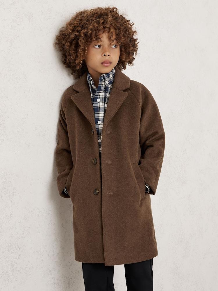 reiss 3-9 yrs Wool-Blend Raglan-Sleeve Overcoat in Light Brown