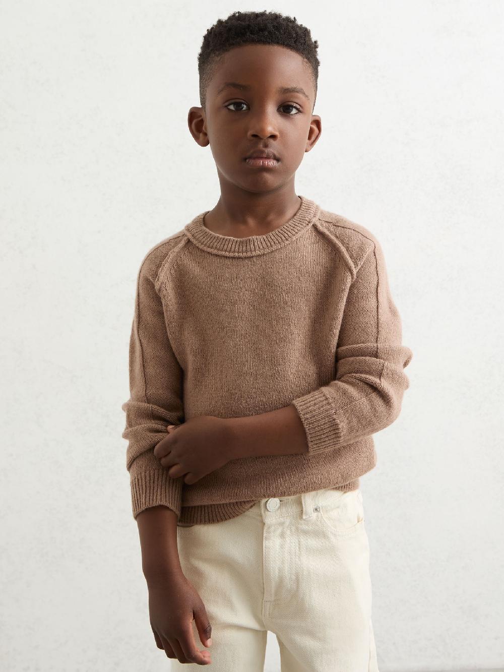 Reiss 3-9 Yrs Wool-Cashmere Reverse-Seam Jumper In Camel