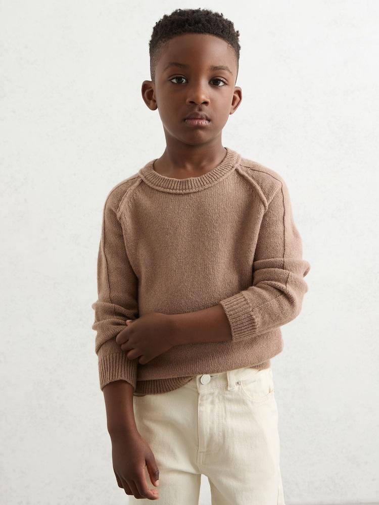 reiss 3-9 yrs Wool-Cashmere Reverse-Seam Jumper in Camel