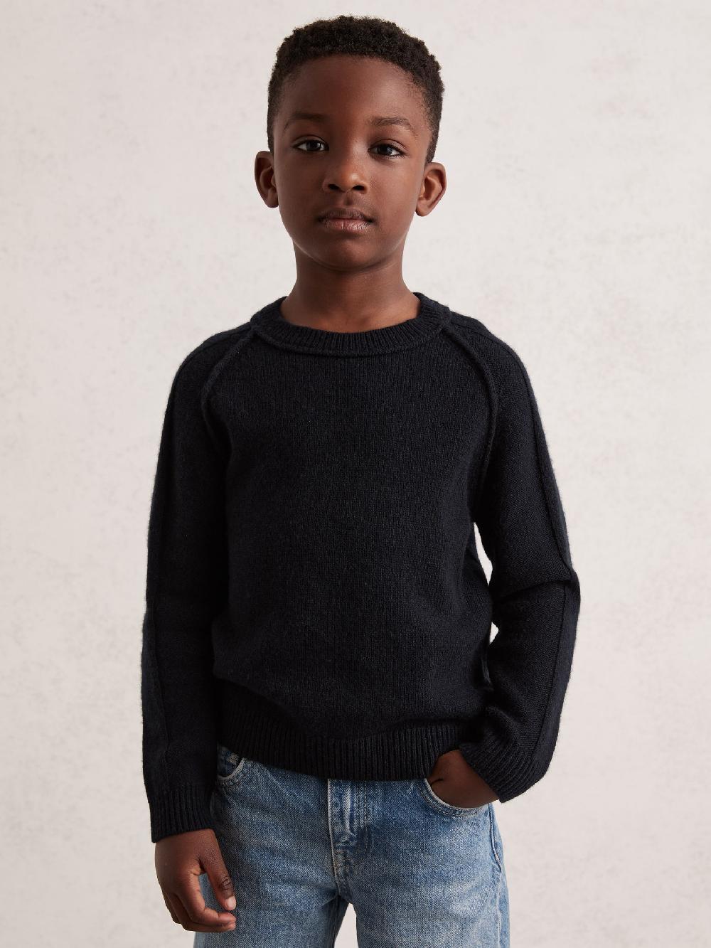 Reiss 3-9 Yrs Wool-Cashmere Reverse-Seam Jumper In Navy