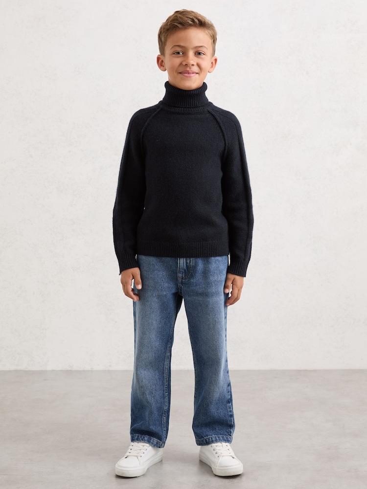 reiss 3-9 yrs Wool-Cashmere Roll-Neck Jumper in Navy