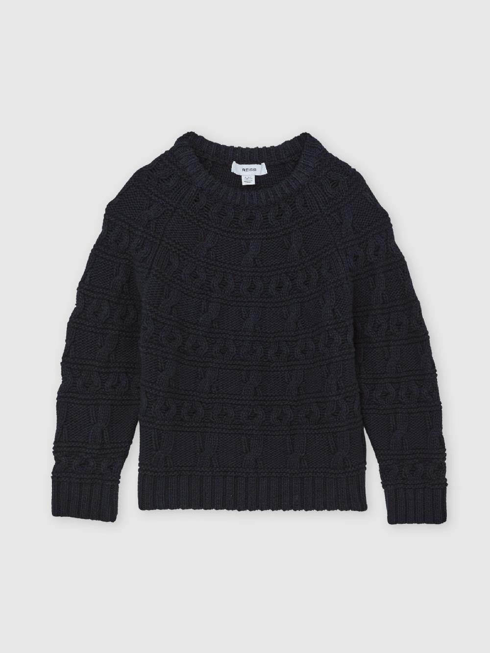 Reiss 3-9 Yrs Wool-Cotton Cable-Knit Jumper In Navy