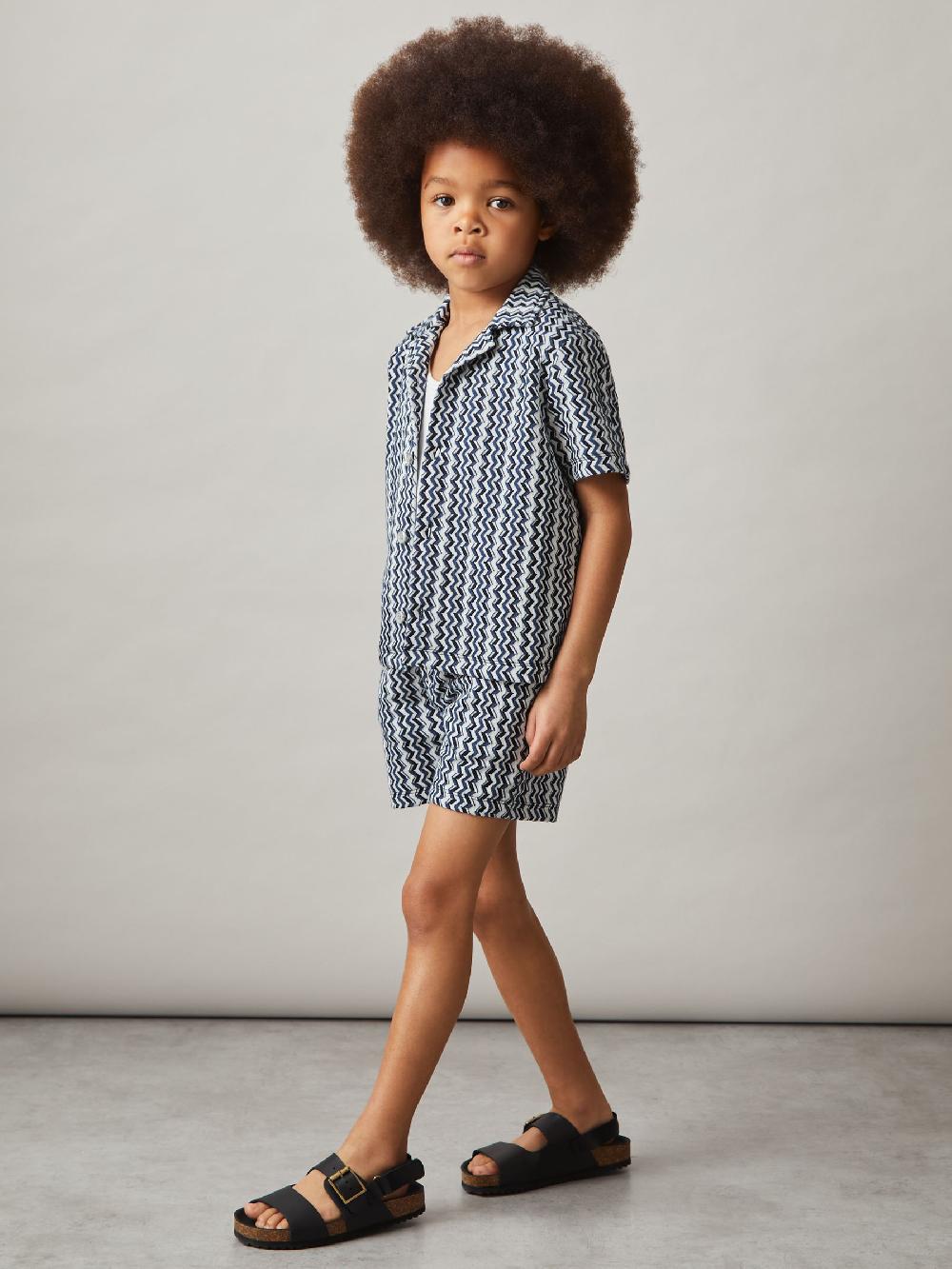 Reiss 3-9 Yrs Zig-Zag Knit Drawstring Shorts In Blue