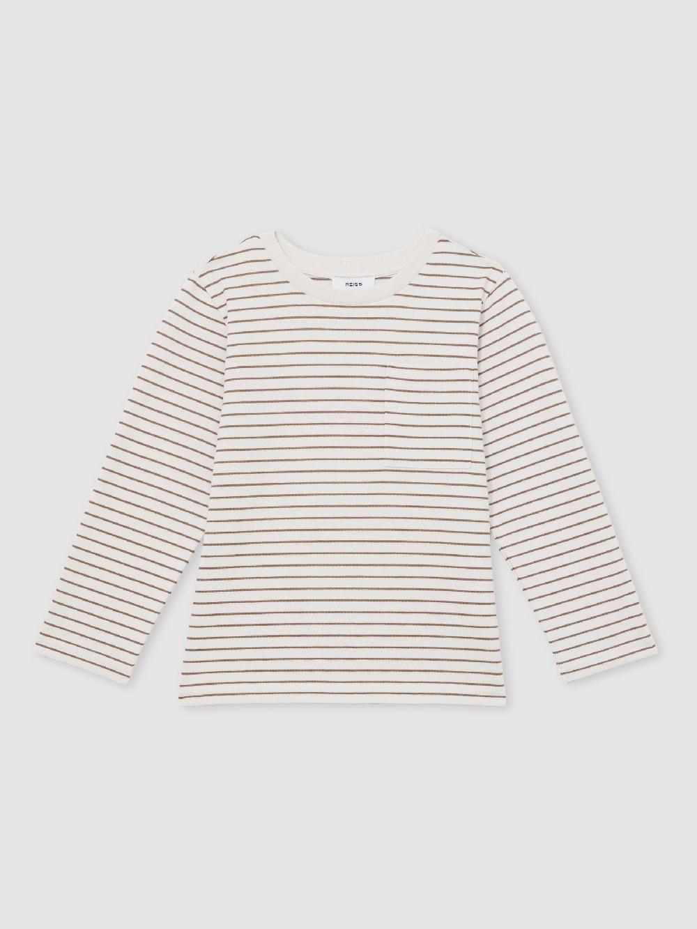 Reiss 4-9 Yrs Stretch-Cotton Stripe T-Shirt In Off White/Camel