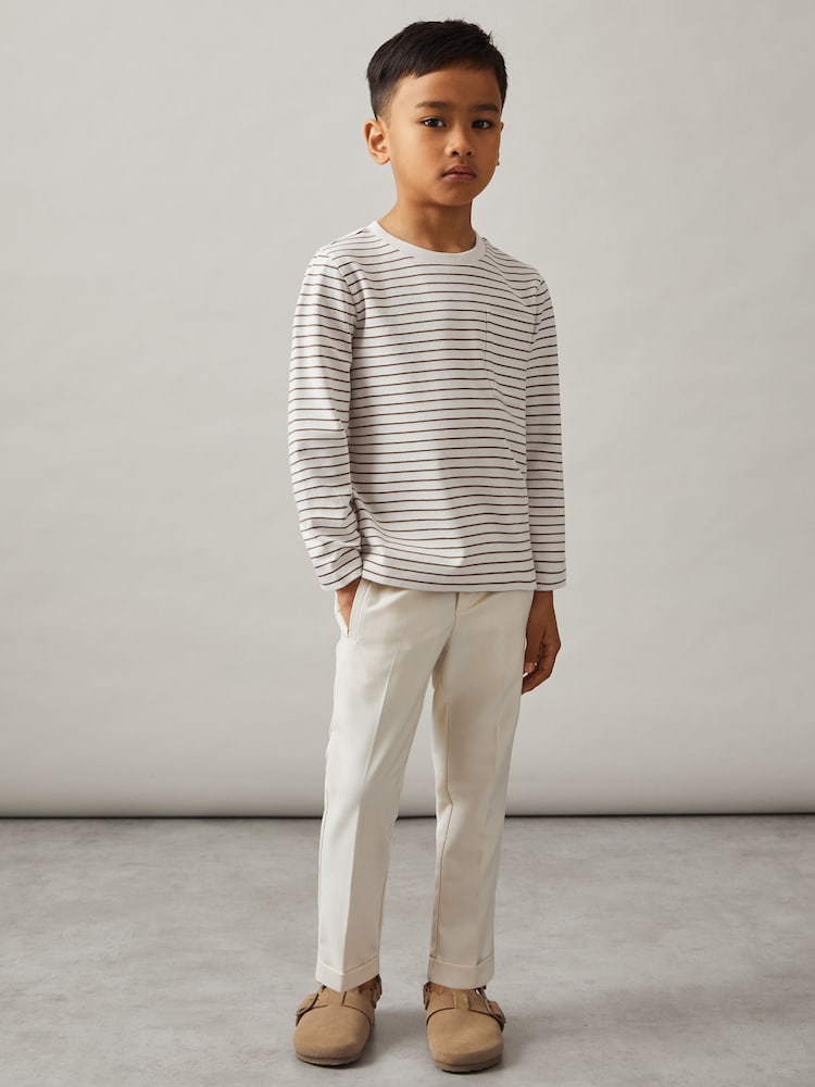reiss 4-9 yrs Stretch-Cotton Stripe T-Shirt in Off White/Camel