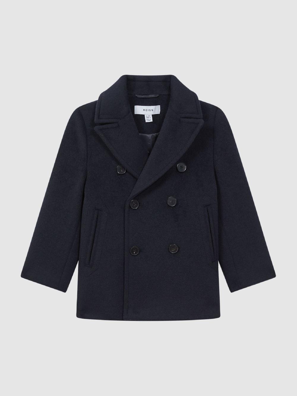 Reiss 4-9 Yrs Wool Blend Twill Double Breasted Coat In Navy