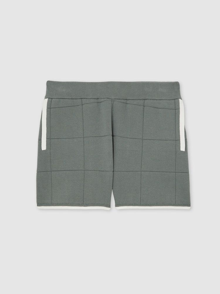 reiss 9-12 yrs Tipped Knit Stitch-Detail Shorts in Dark Sage Green