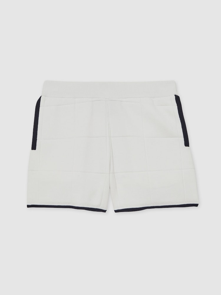 reiss 9-12 yrs Tipped Knit Stitch-Detail Shorts in White/Navy