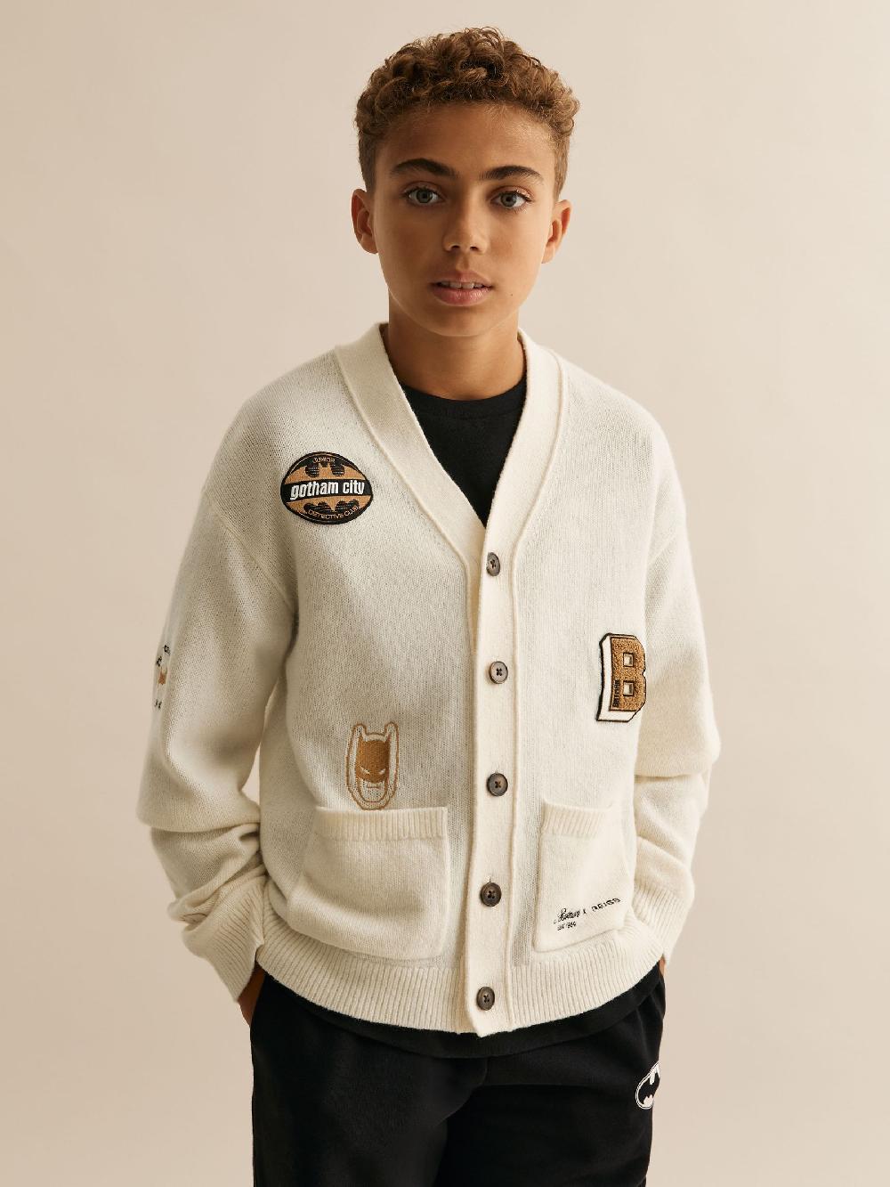 Reiss 9-13 Yrs Batman | Reiss Badge Cardigan In Off White