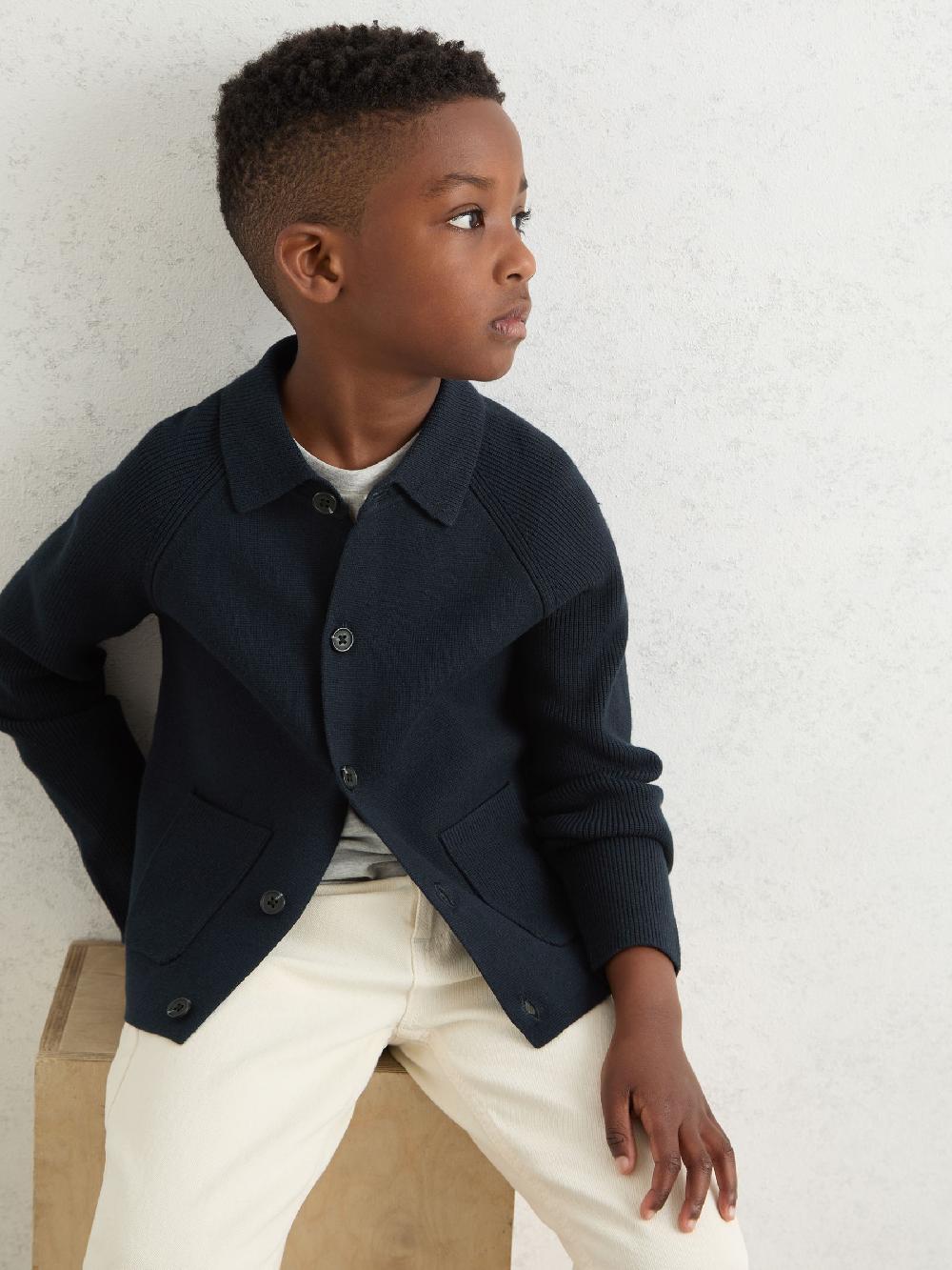 Reiss 9-13 Yrs Button-Through Knitted Cardigan In Navy
