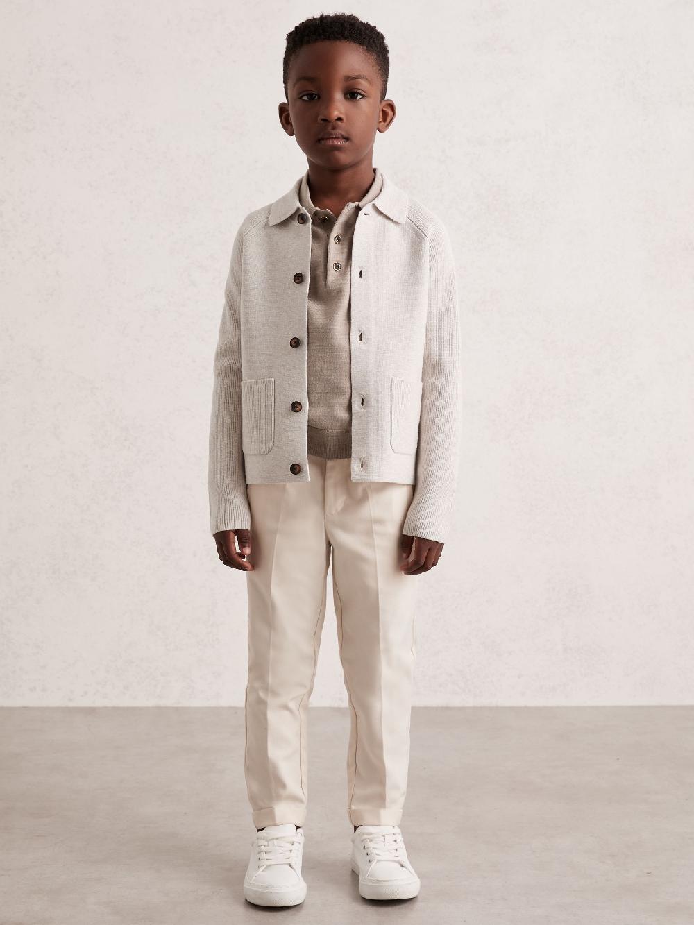 Reiss 9-13 Yrs Button-Through Knitted Cardigan In Oatmeal Melange