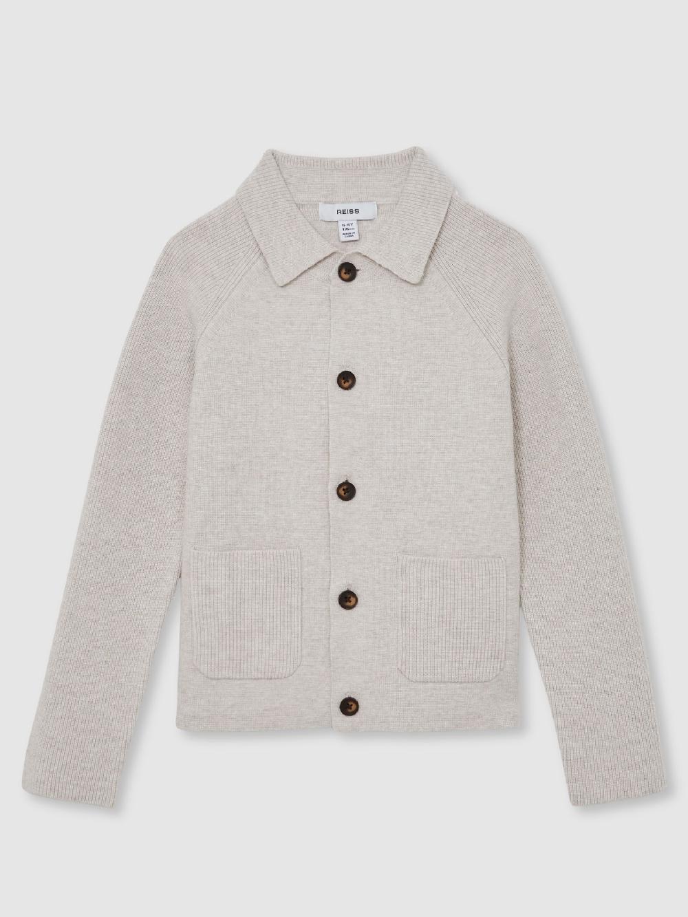 Reiss 9-13 Yrs Button-Through Knitted Cardigan In Oatmeal Melange