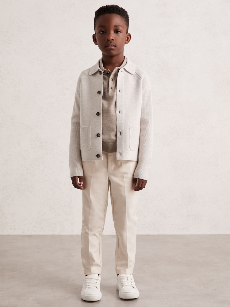 reiss 9-13 yrs Button-Through Knitted Cardigan in Oatmeal Melange