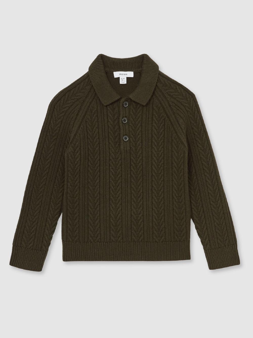 Reiss 9-13 Yrs Cable-Knit Jumper With Wool In Dark Green