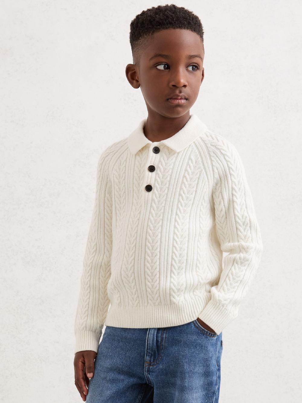 Reiss 9-13 Yrs Cable-Knit Jumper With Wool In Off White