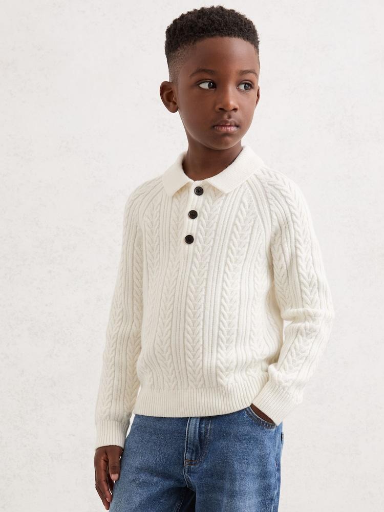 reiss 9-13 yrs Cable-Knit Jumper With Wool in Off White